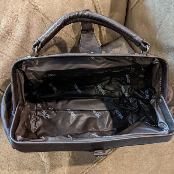 Faux Leather Doctor’s Bag Gladstone-Style Overnight Travel bag Dark Brown - Picture 10 of 11